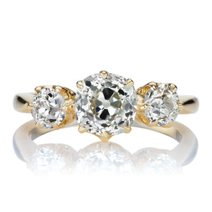 1.5 Carat Old Mine Cut Diamond Three Stone Engagement Ring
