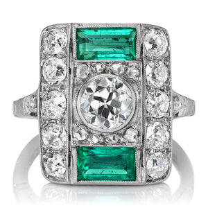 Vintage Art Deco Diamond and Emerald Panel Ring