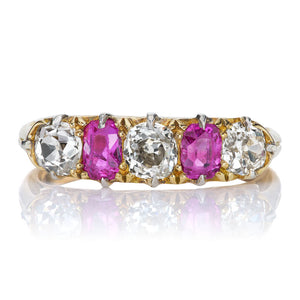 Victorian Era Diamond and Ruby Half Hoop Ring in 18kt Yellow Gold
