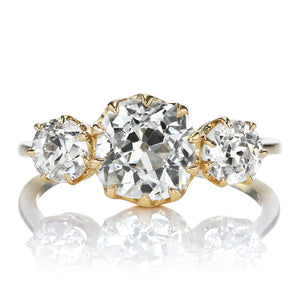 1.87ct Old Mine Cut Diamond Three-Stone Engagement Ring